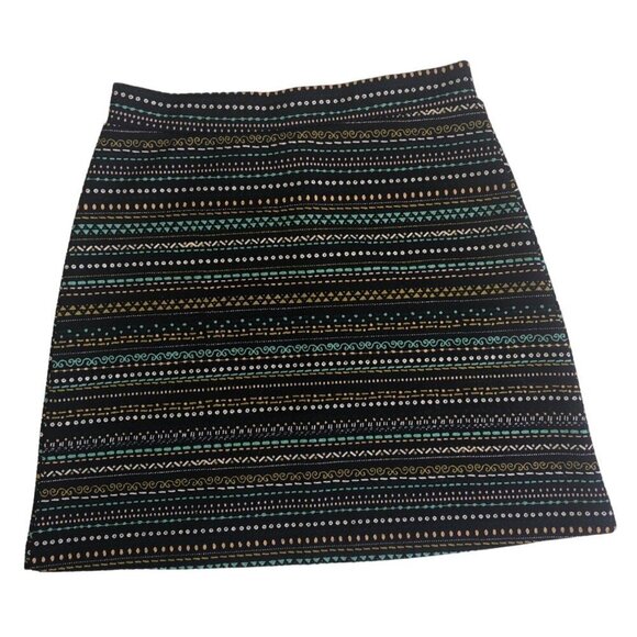 H&M Size XS Skirt Knit Skater Black Multi Color Tribal Print Short Stretch - Picture 1 of 7